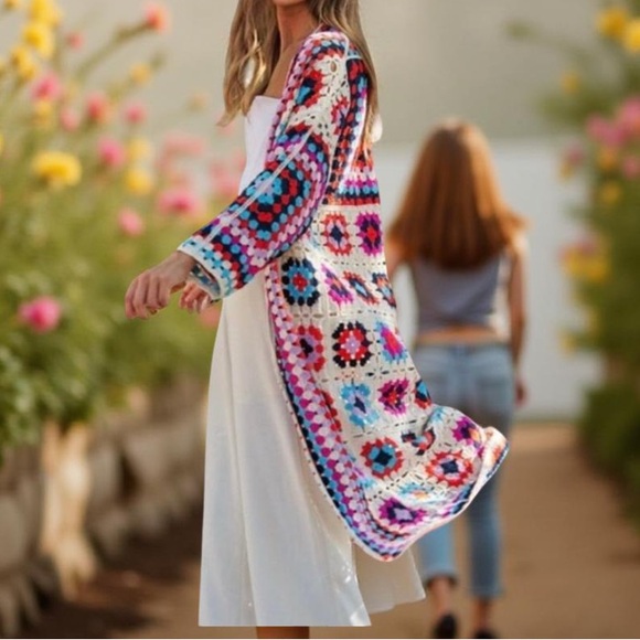 Crochet Cadigan Patchwork Boho Patchwork Cardigan Davi & Dani NWT - Picture 8 of 12